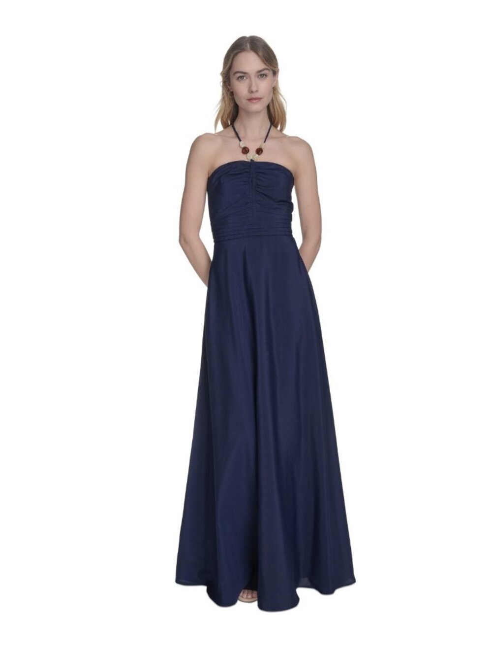 Eliza J Women Ruched-Front embellished Halter Lined Maxi Dress Blue Size 2 $158